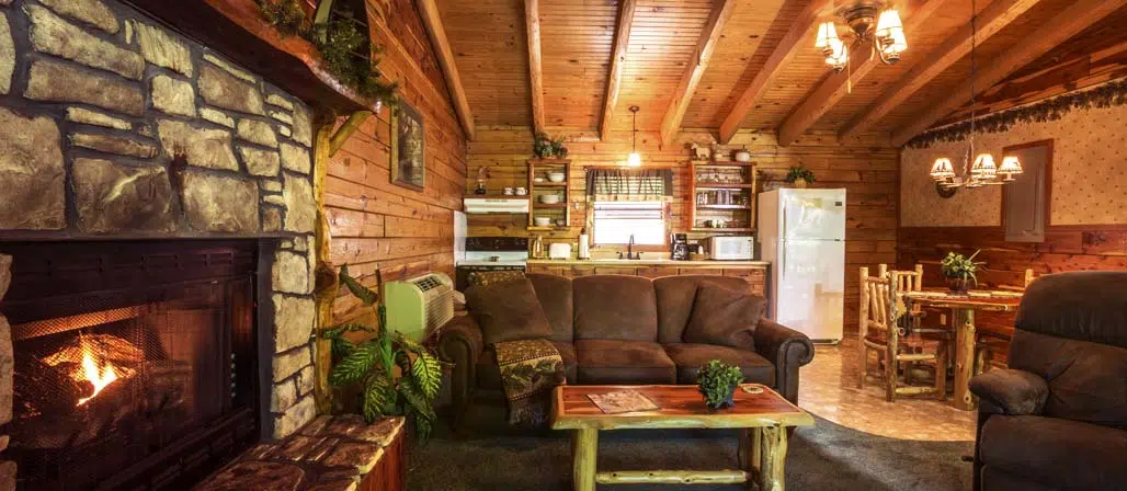 Cabin interior close to fireplace